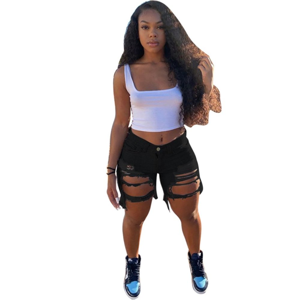 Ripped Black Denim Shorts